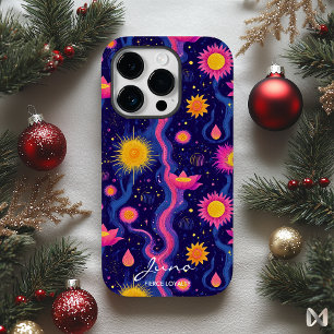 Coque Pour iPhone 14 Pro Bien-être Floral Cosmique aux roses et jaunes vibr