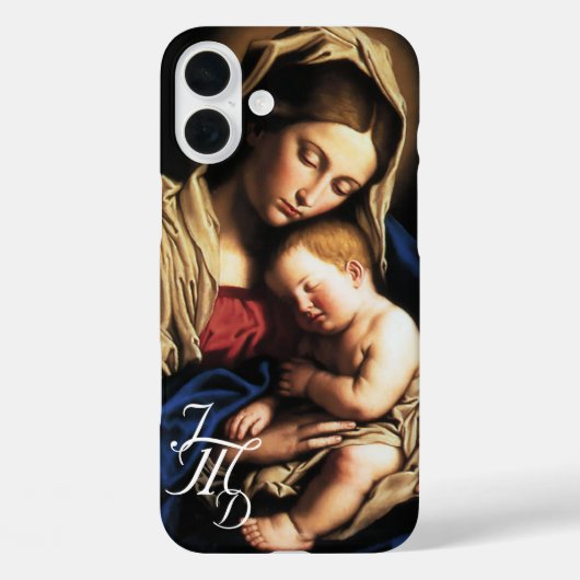 Coques Case-Mate iPhone Bienheureuse Mère et Christ Enfant Monogrammé (Verso)
