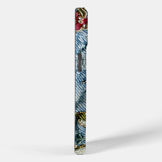 Coques Case-Mate iPhone Bijou brodé Floral Denim Texture (Verso / Droite)