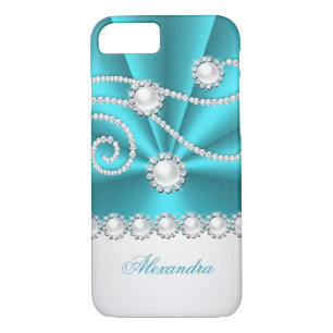 Coque Case-Mate Pour iPhone Bijou diamant turquoise bleu et blanc Faux