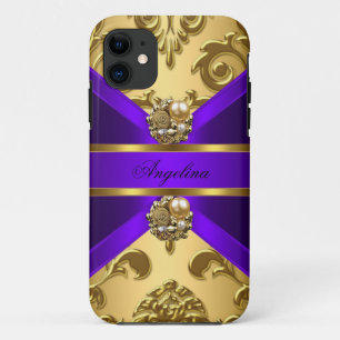Coques Pour iPhone Bijou élégant de classe pourbe Damassé Violet Or