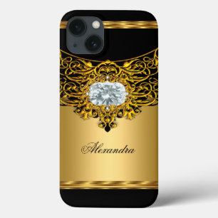 Etui iPhone Case-Mate Bijou fleuri de diamant de noir majestueux d'or