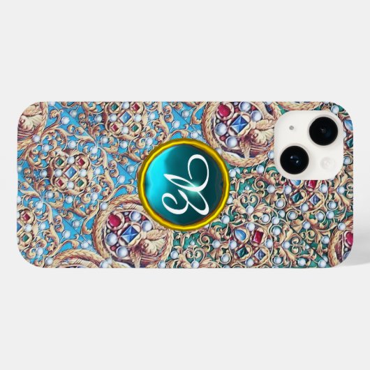 COQUES Case-Mate iPhone BIJOUX ANCIENS, PIERRES, PERLES, ANGES MONOGRAMME (Verso (horizontal))