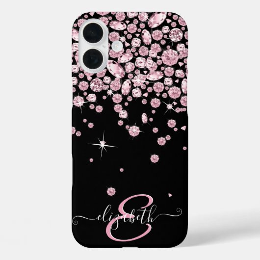 Coques Case-Mate iPhone Bijoux en diamant rose Monogramme (Verso)