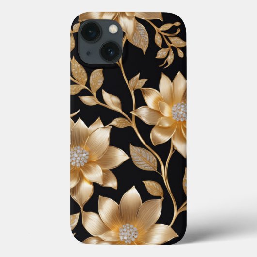 Coques Case-Mate iPhone Bijoux en or Motif design floral élégant (Verso)