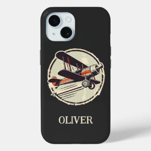 Coque Pour iPhone 15 Biplan vert vintage personnalisé
