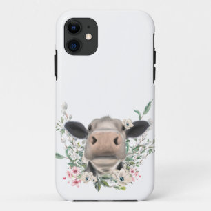 Case-Mate iPhone Case bisou de nez de vache fleurs aquarelle gris animal