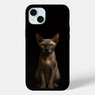 Coque iPhone 15 Mini Black 4 Luxe, Chat Sphynx iPhone 15 Plus