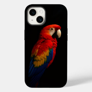 Coque Pour iPhone 14 Black 4 Luxe iPhone 14 Coque-Mate, Scarlet Parrot