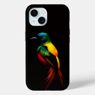 Coque Pour iPhone 15 Black 4 Luxe iPhone 15 Coque-Mate, Rainbow Bird