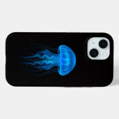 Coques Case-Mate iPhone Black 4 Luxe iPhone 15 Mate, Méduse Bleue Néon (Verso (horizontal))