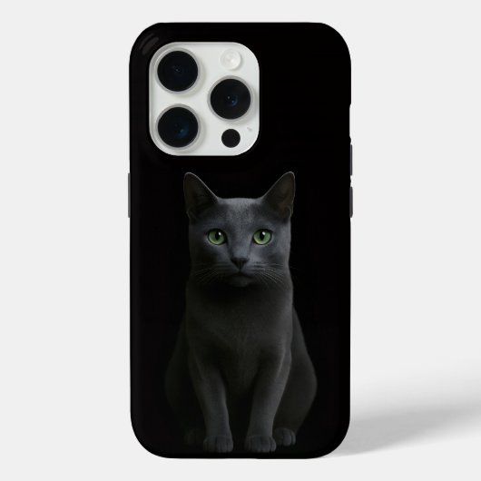 Coques Case-Mate iPhone Black 4 Luxe iPhone 15 Pro Mate, Russian Blue Cat (Verso)
