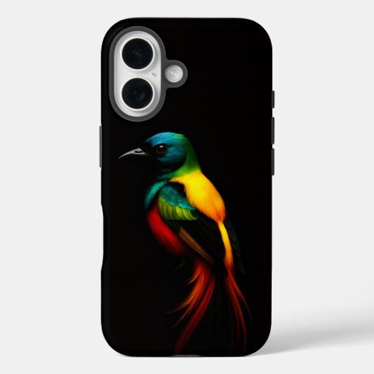 Coques Case-Mate iPhone Black 4 Luxe iPhone 16 Coque-Mate, Rainbow Bird (Verso)