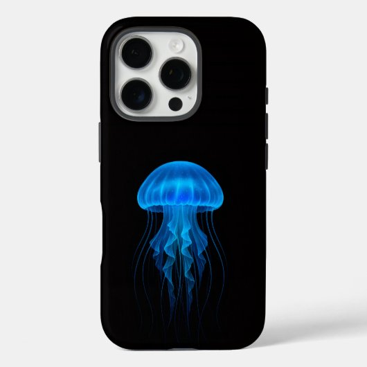 Coques Case-Mate iPhone Black 4 Luxe iPhone 16 Pro, Méduse Bleue Néon (Verso)