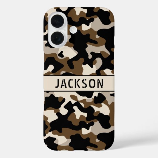 Coques Case-Mate iPhone Black and Brown Camouflage Personalized (Verso)