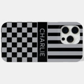 Coques Case-Mate iPhone Black and Gray Checkered Striped Personalized (Verso (horizontal))