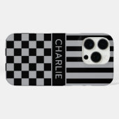 Coques Case-Mate iPhone Black and Gray Checkered Striped Personalized (Verso (horizontal))