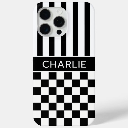 Coques Case-Mate iPhone Black and White Checkered Striped Personalized (Verso)
