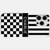 Coques Case-Mate iPhone Black and White Checkered Striped Personalized (Verso (horizontal))