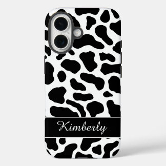 Coques iPhone 16 Black and White Cow Print 