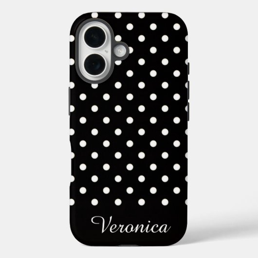 Coques Case-Mate iPhone Black and White Polka Dot Personalized Name  (Verso)
