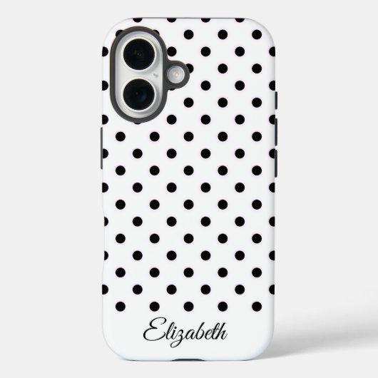 Coques Case-Mate iPhone Black and White Polka Dot Personalized Name (Verso)