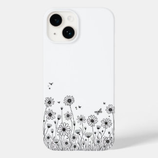 Coque Pour iPhone 14 Black and White Wildflower iPhone 14 Cases