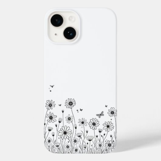 Coques Case-Mate iPhone Black and White Wildflower iPhone 14 Cases (Verso)