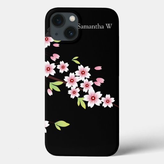 Coques Case-Mate iPhone Black avec rose et vert cerisier en fleurs Sakura (Verso)