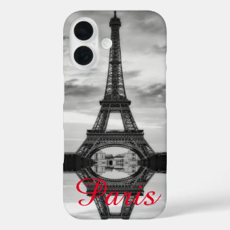 Coques iPhone 16 Black Blanc Tour Eiffel Paris Love City Travel