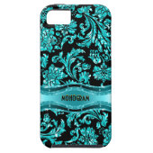 Coques Case-Mate iPhone Black & Blue Metallic Floral Damas Customisé (Dos)
