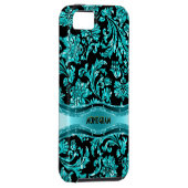 Coques Case-Mate iPhone Black & Blue Metallic Floral Damas Customisé (Dos/Droit)