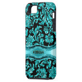 Coques Case-Mate iPhone Black & Blue Metallic Floral Damas Customisé (Dos gauche)