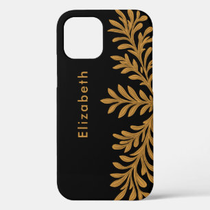 Case-Mate iPhone Case Black Brown Floral Feuilles Personnalisé Nom Perso