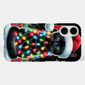 Coques Case-Mate iPhone Black Cat Christmas Santa Hat Funny Meowy Cat (Verso (horizontal))