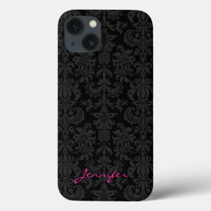 Coques Pour iPhone Black & Dark Gray Vintage Floral Damas