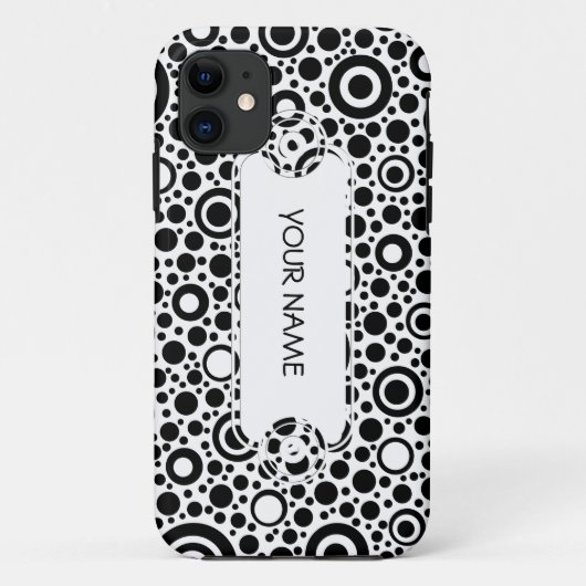 Coques Case-Mate iPhone Black Dots & Circle Pattern + your text & backgr. (Dos)