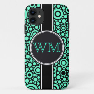 Coque iPhone 11 Black Dots & Circles Grid + your backgr. &