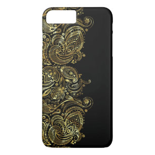 Coque iPhone 7 Plus Black & Gold Floral Paisley dentelle
