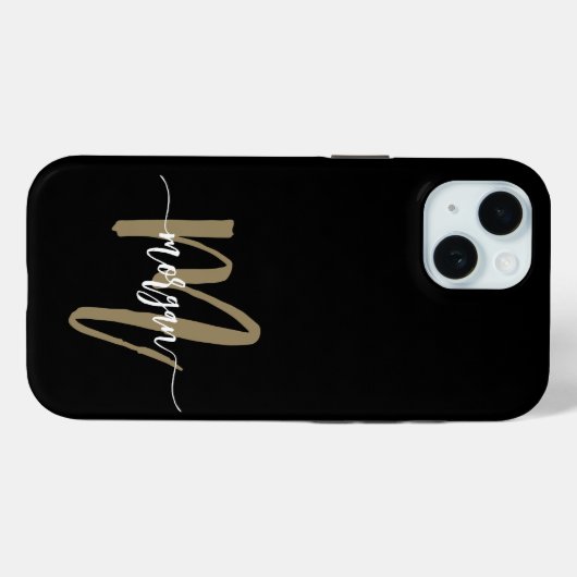 Coques Case-Mate iPhone Black Gold Modern Script Girl Monogramme Nom (Verso (horizontal))