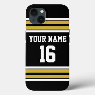 iPhone 13 Coque Black Gold White Team Jersey Numéro personnalisé