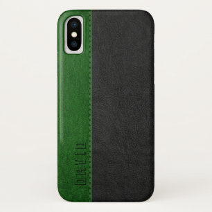 Coques Pour iPhone Black & Green Faux Texture en cuir Vintage