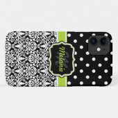 Coques Case-Mate iPhone Black Green Monogramme Damask Pois Motif (Dos (Horizontal))