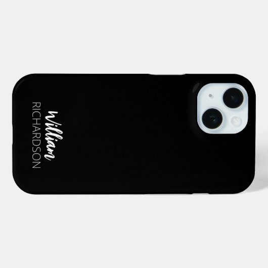Coques Case-Mate iPhone Black Modern Monogram Script Name (Verso (horizontal))