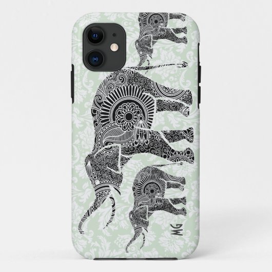Coques Case-Mate iPhone Black & Pastel Pastel Floral Elephant-Monogram (Dos)