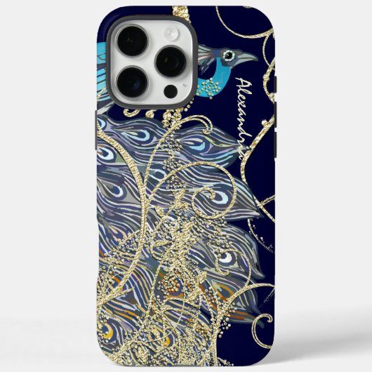 Coques Case-Mate iPhone Black Peacock Swirl de la Marine d'or (Verso)