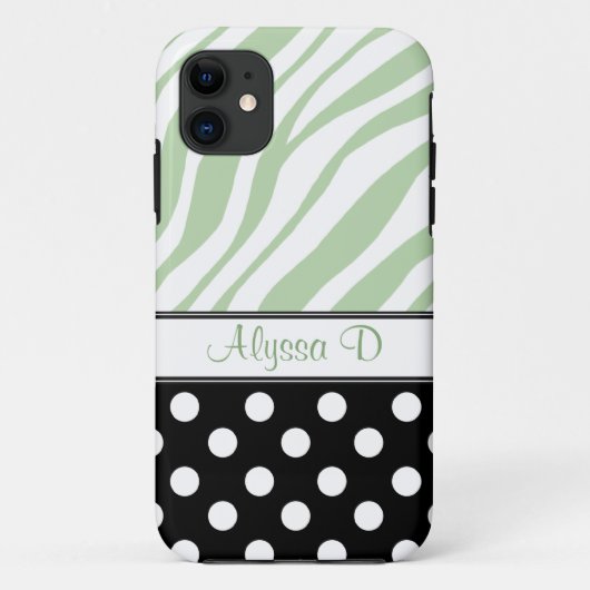 Coques Case-Mate iPhone Black Polka Dot Green Zebra Imprimer iPhone 5 Coqu (Dos)
