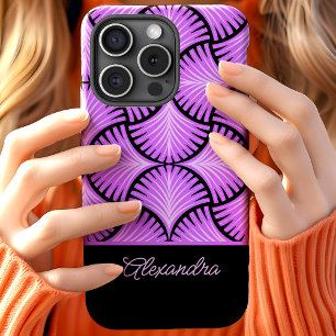 Coque Pour iPhone 15 Black Purple Retro 1920s Gatsby Palms Nom du scrip