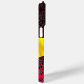 Coques Case-Mate iPhone BLACK RED DAMASK MONOGRAM Gold Yellow Ribbon (Verso / Droite)