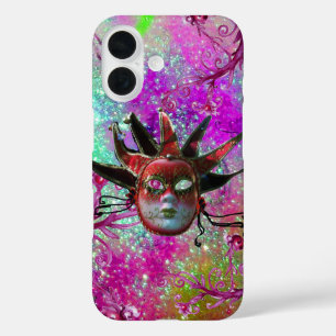 Coques iPhone 16 BLACK RED JESTER MASK Masquerade Party Purple Blue
